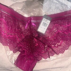 2 Pair of Frederick’s of Hollywood Women's Lace Panties in Magenta and White